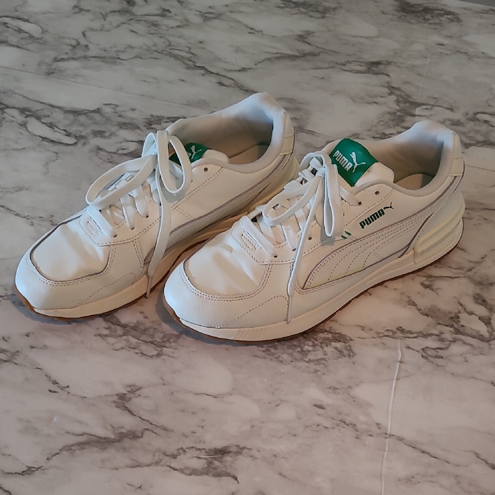 Puma White Sneakers with Green Accents